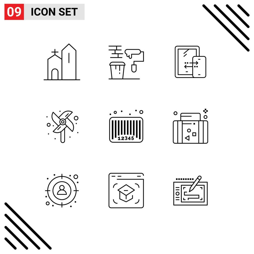 Universal Icon Symbols Group of 9 Modern Outlines of sale windmill roller toy storage Editable Vector Design Elements