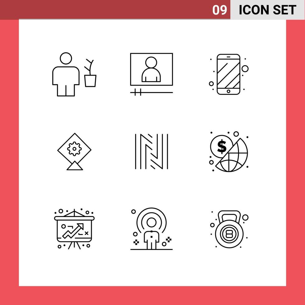 conjunto de 9 iconos de interfaz de usuario modernos signos de símbolos para moneda criptográfica moneda teléfono celular cometa neoscoin elementos de diseño vectorial editables vector