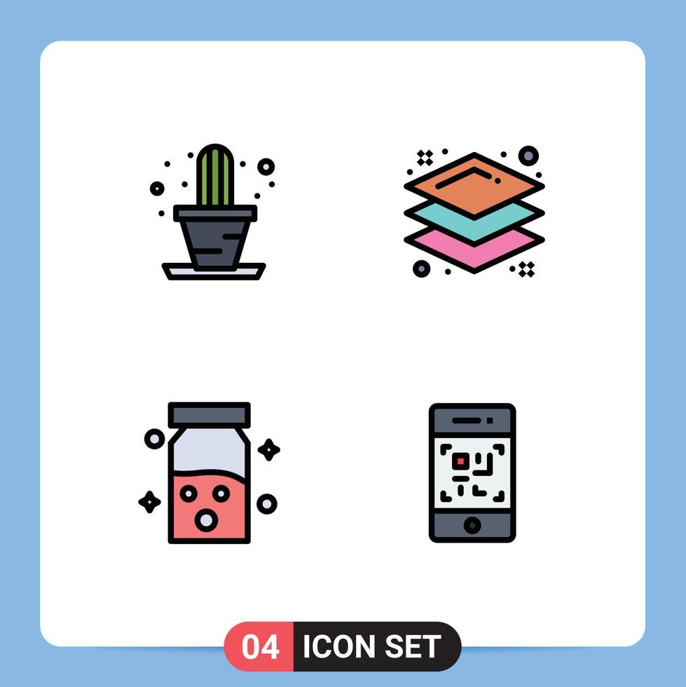 Pictogram Set of 4 Simple Filledline Flat Colors of cactus medical design drugs phone Editable Vector Design Elements