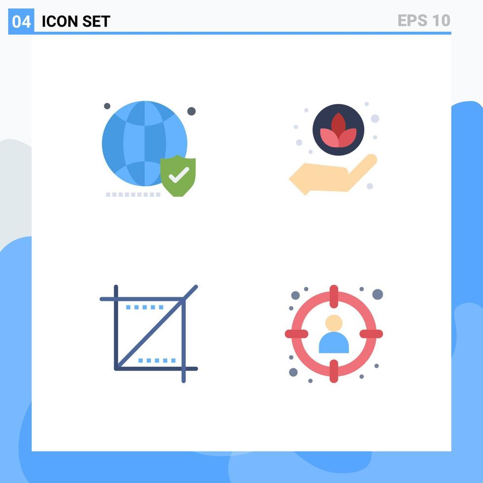 Pictogram Set of 4 Simple Flat Icons of globe media world care web Editable Vector Design Elements