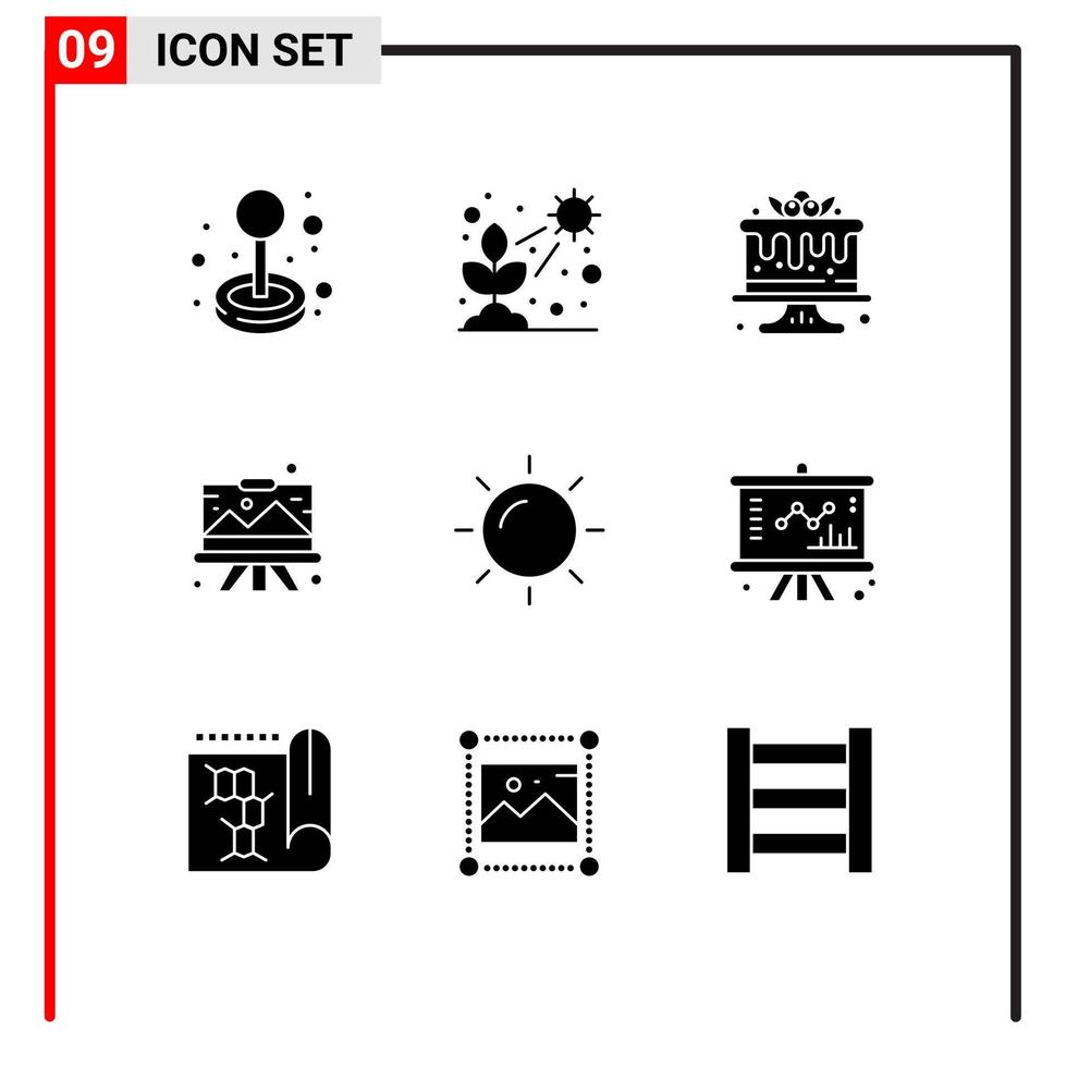 símbolos de iconos universales grupo de 9 glifos sólidos modernos de caballete de pintura crecer dibujar dulces elementos de diseño vectorial editables vector