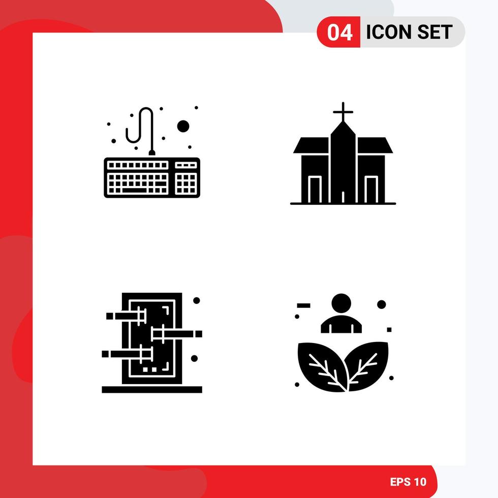 User Interface Pack of 4 Basic Solid Glyphs of computer magic building historic show Editable Vector Design Elements