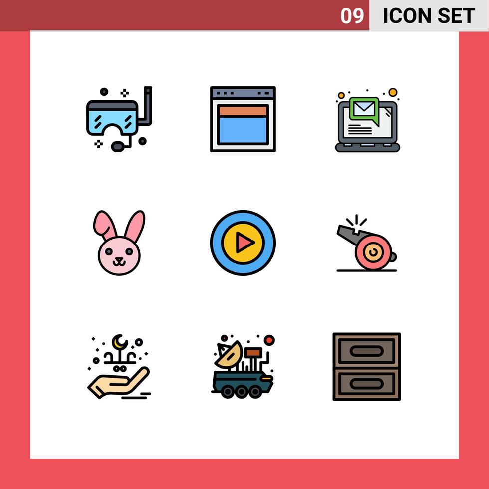 conjunto moderno de 9 colores planos y símbolos de línea de llenado, como elementos de diseño de vectores editables para laptop studio easter web bynny