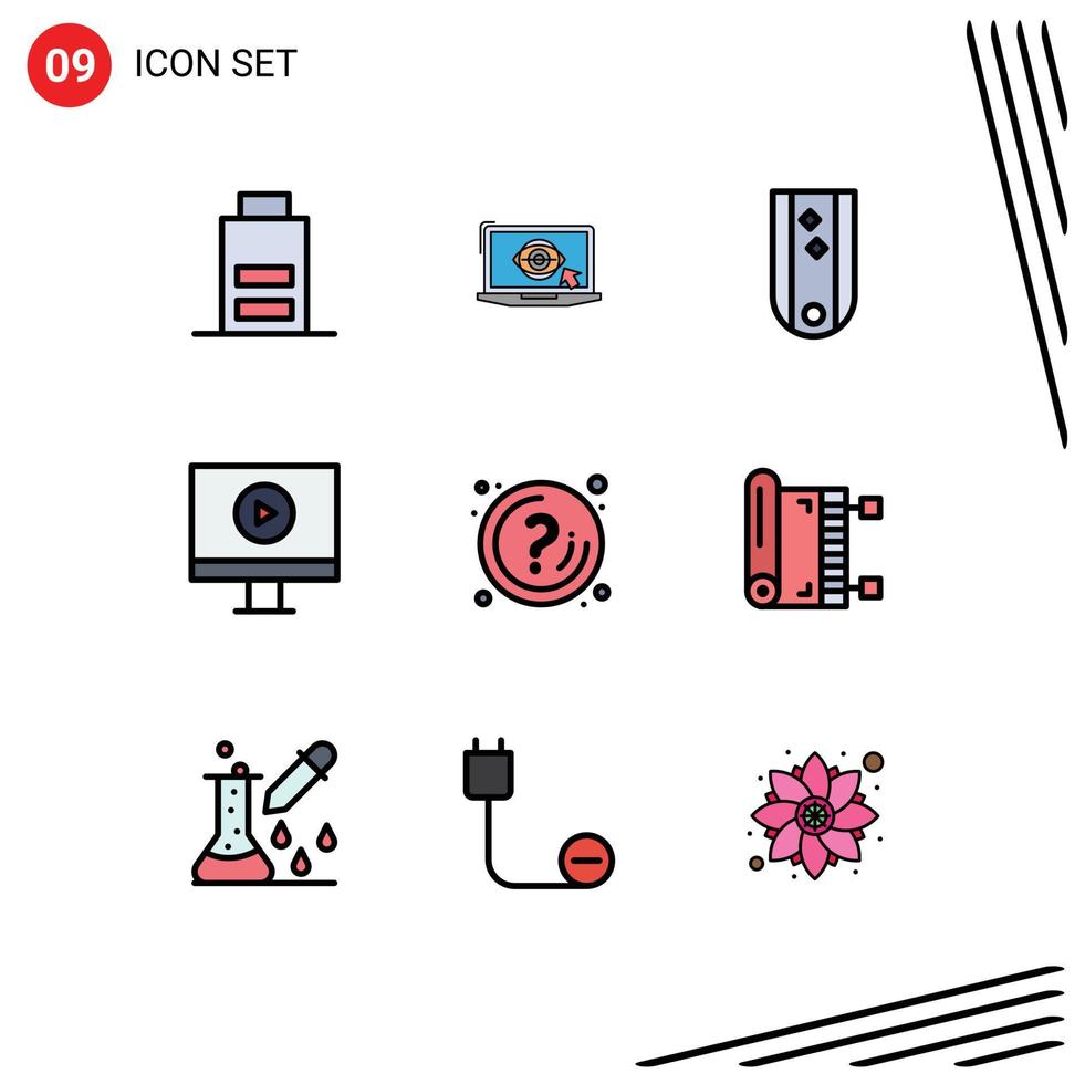 Group of 9 Filledline Flat Colors Signs and Symbols for mark video diamonds player striped Editable Vector Design Elements