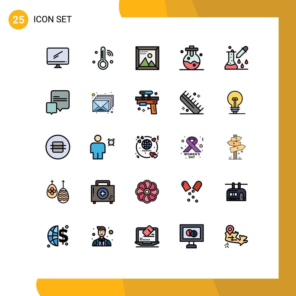 Concepto de color plano de 25 líneas completas para sitios web móviles y aplicaciones laboratorio de pruebas químicas termómetro imagen química elementos de diseño vectorial editables vector