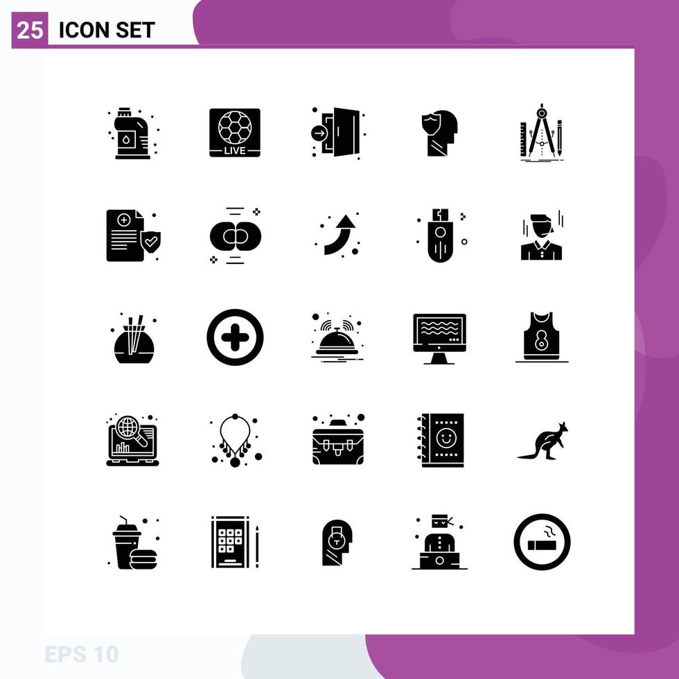 25 Thematic Vector Solid Glyphs and Editable Symbols of data male door secure medical Editable Vector Design Elements