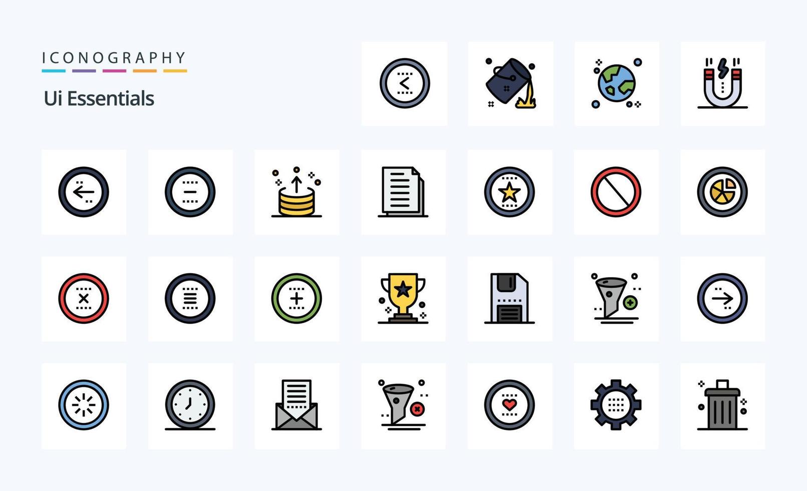 paquete de iconos de estilo lleno de línea esencial de 25 ui vector