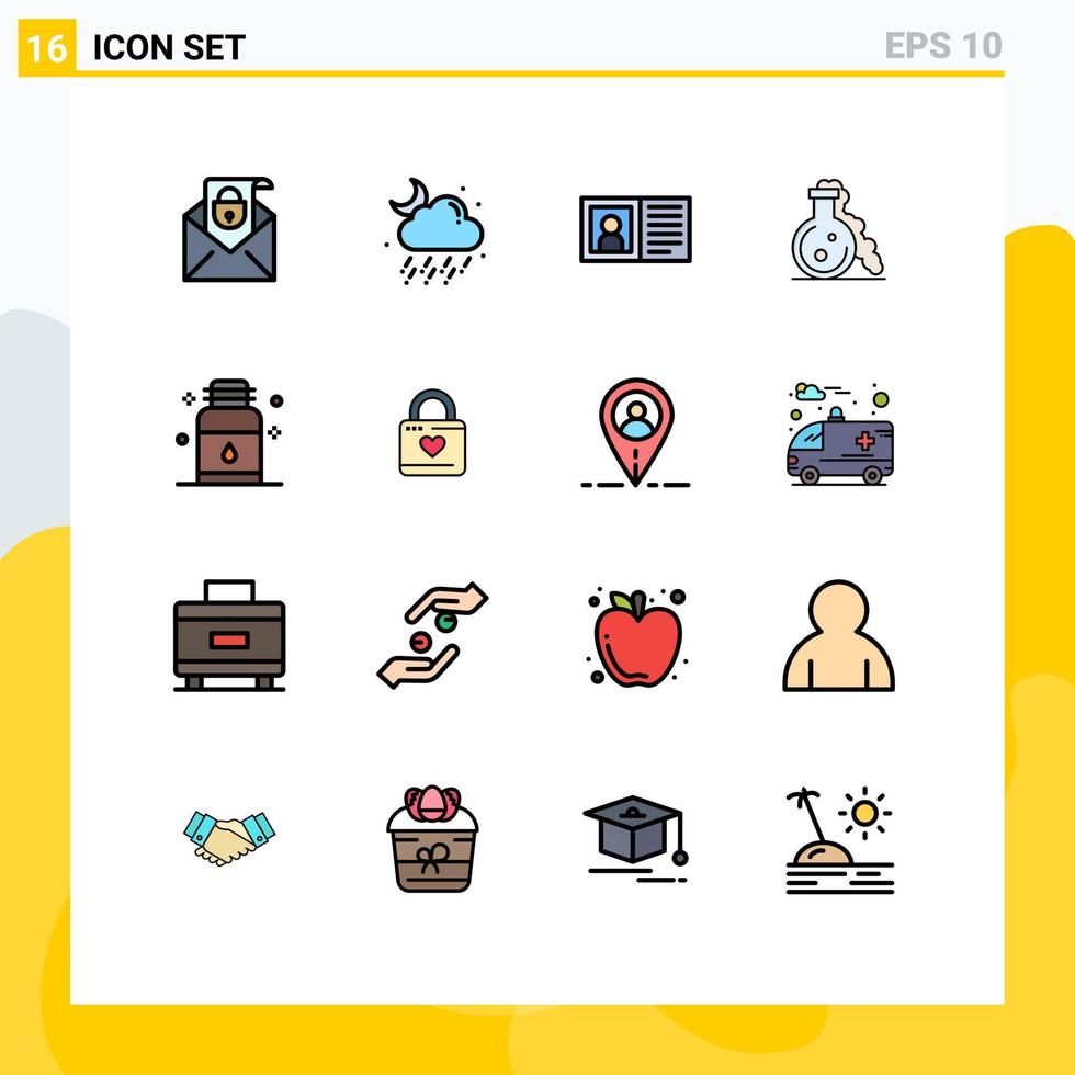 Pack of 16 Modern Flat Color Filled Lines Signs and Symbols for Web Print Media such as hair test communication lab information Editable Creative Vector Design Elements