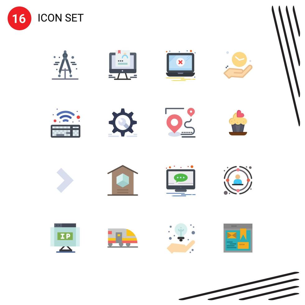 16 User Interface Flat Color Pack of modern Signs and Symbols of wifi time error hold clock Editable Pack of Creative Vector Design Elements