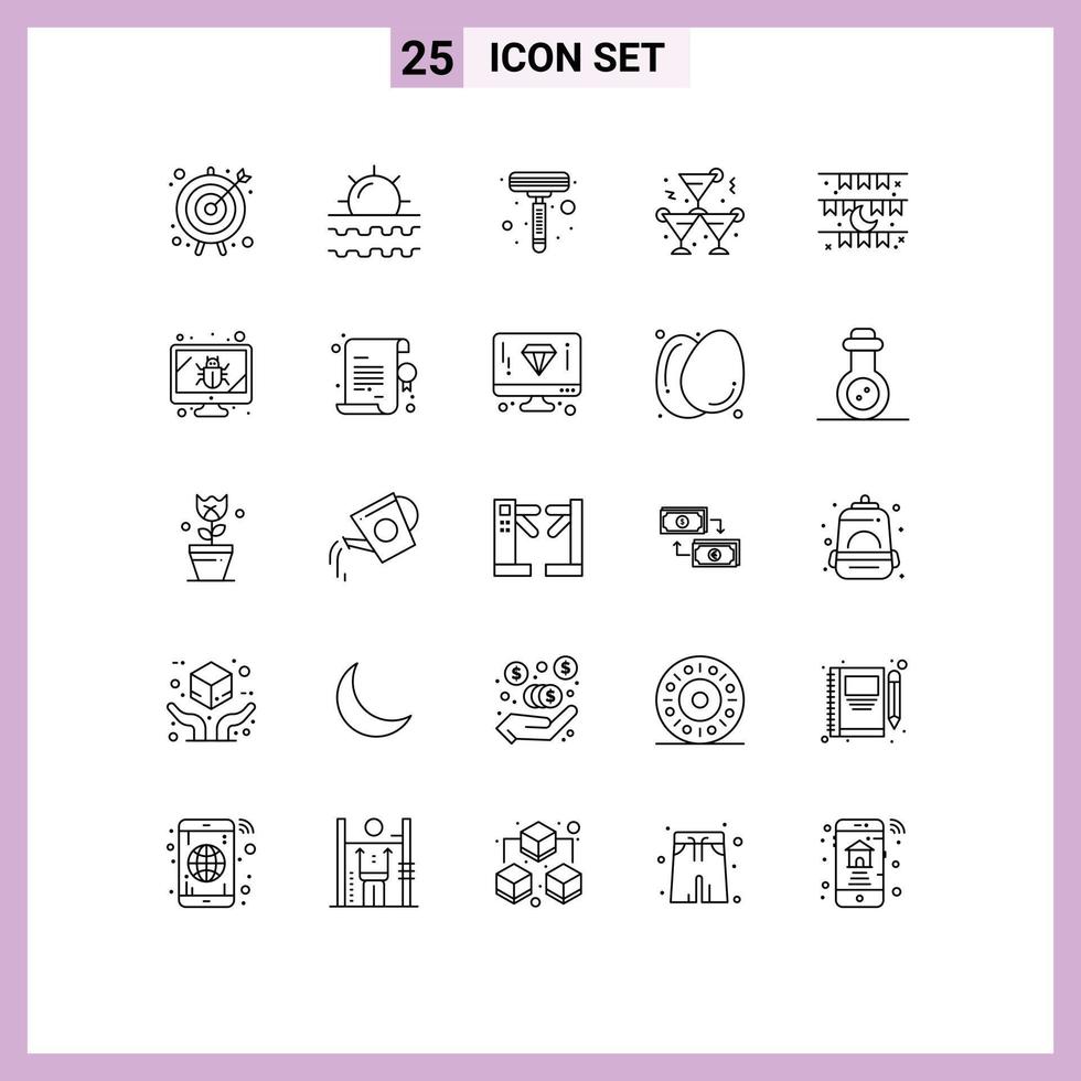 Stock Vector Icon Pack of 25 Line Signs and Symbols for flag wine vacation party alcohol Editable Vector Design Elements