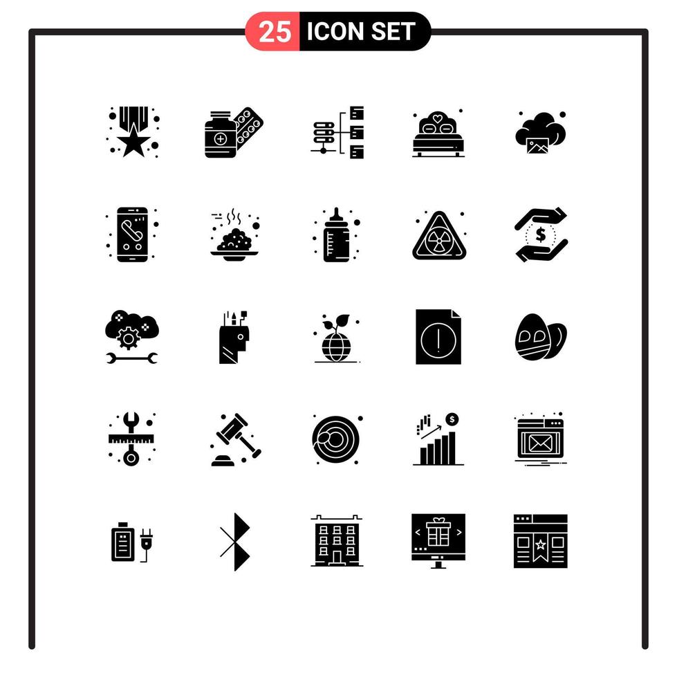 Set of 25 Modern UI Icons Symbols Signs for cloud heart tablet love social Editable Vector Design Elements