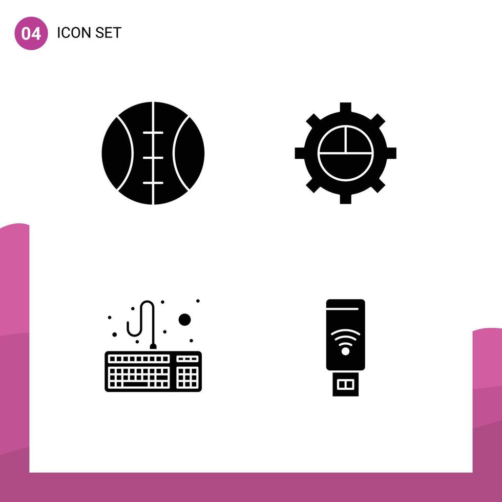 Pack of 4 creative Solid Glyphs of baseball usb finance computer servise Editable Vector Design Elements