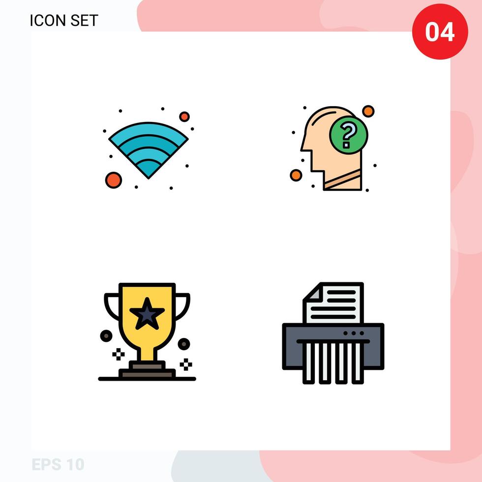 4 User Interface Filledline Flat Color Pack of modern Signs and Symbols of technology cup answer human prize Editable Vector Design Elements