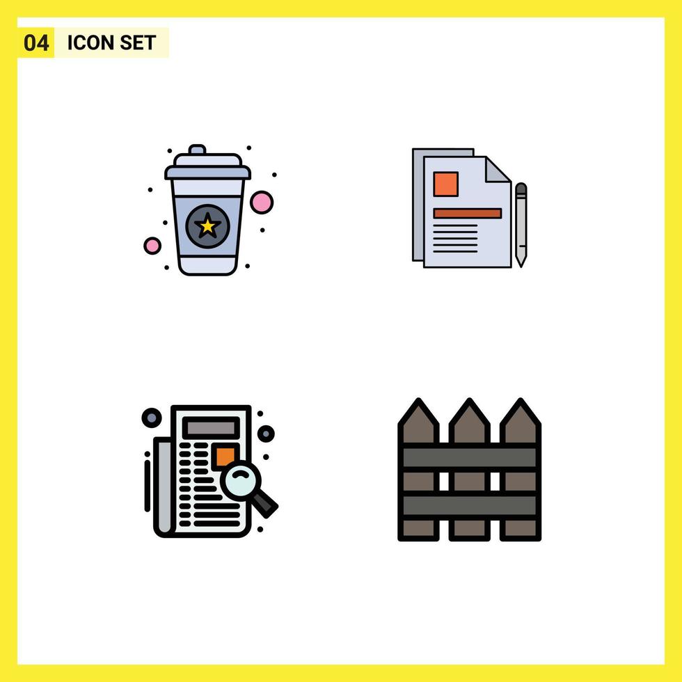 Group of 4 Filledline Flat Colors Signs and Symbols for hot check drink document list Editable Vector Design Elements