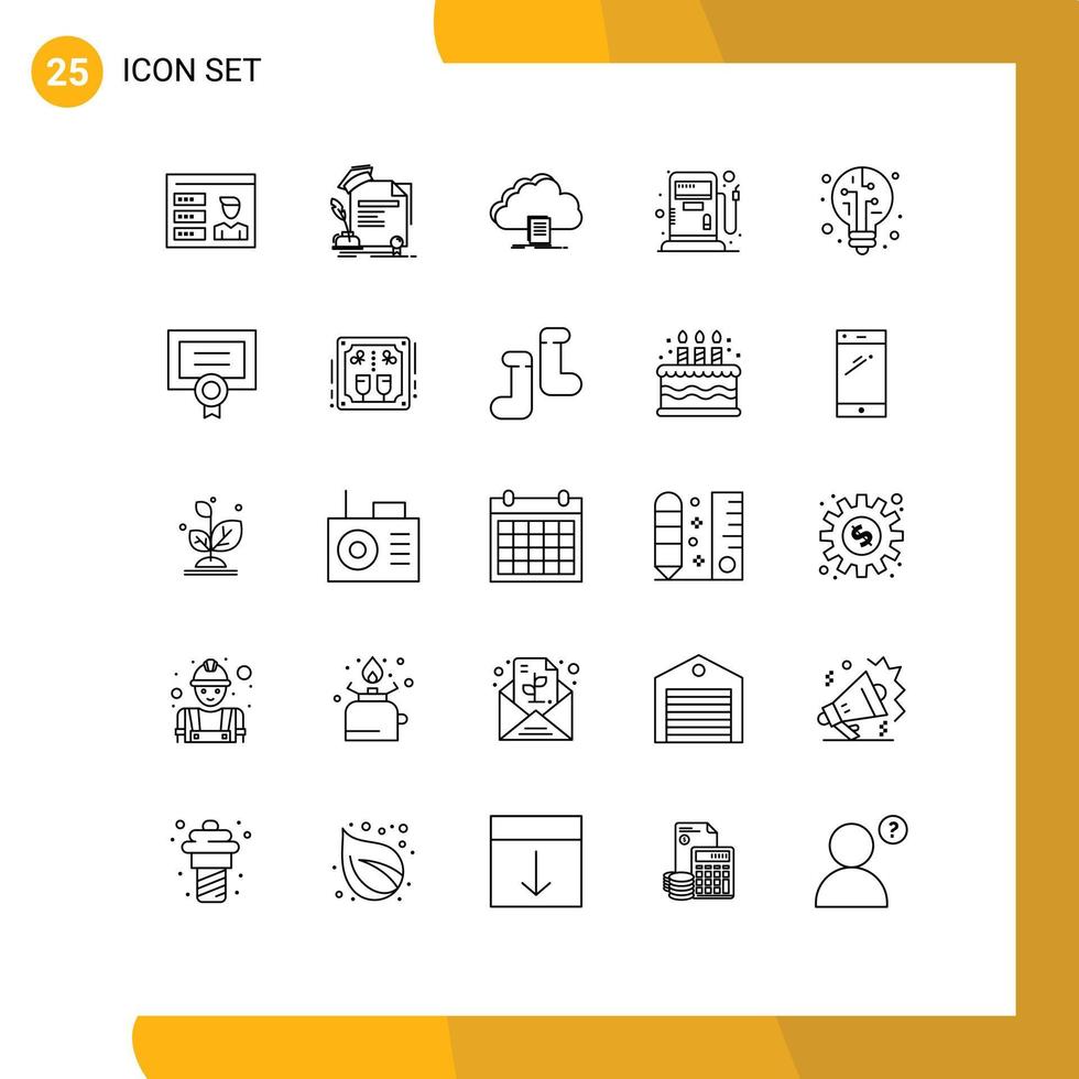 Mobile Interface Line Set of 25 Pictograms of digital gas agreement fuel file Editable Vector Design Elements