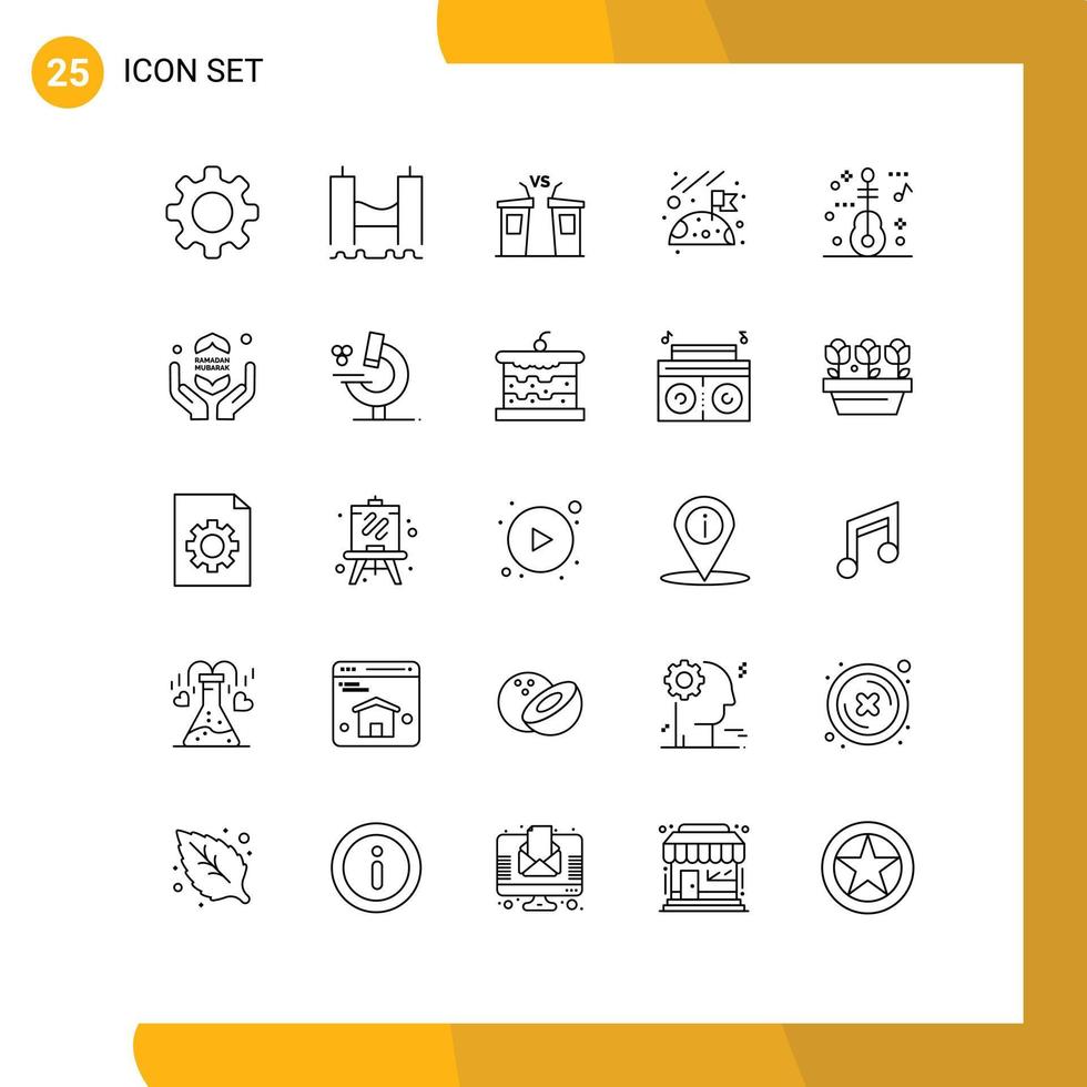 Set of 25 Modern UI Icons Symbols Signs for guitar moon river flag politician Editable Vector Design Elements