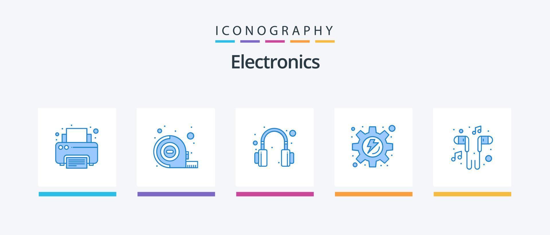 Paquete de 5 íconos electrónicos azules que incluye la canción. música. auriculares. auriculares. proceso. diseño de iconos creativos vector