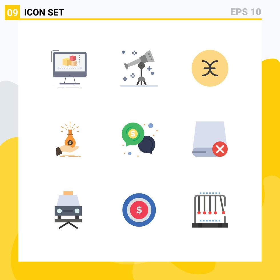 User Interface Pack of 9 Basic Flat Colors of capital hand telescope bag symbols Editable Vector Design Elements