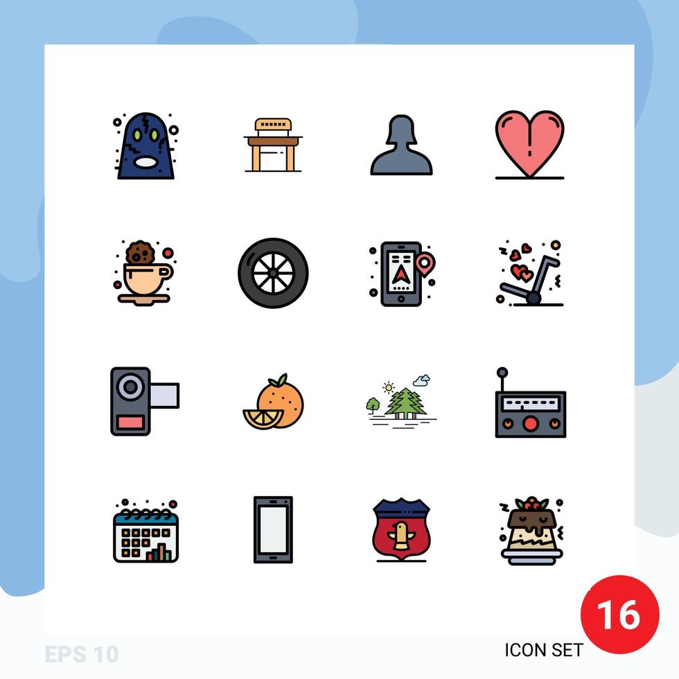 Set of 16 Modern UI Icons Symbols Signs for drink coffee avatar break love Editable Creative Vector Design Elements