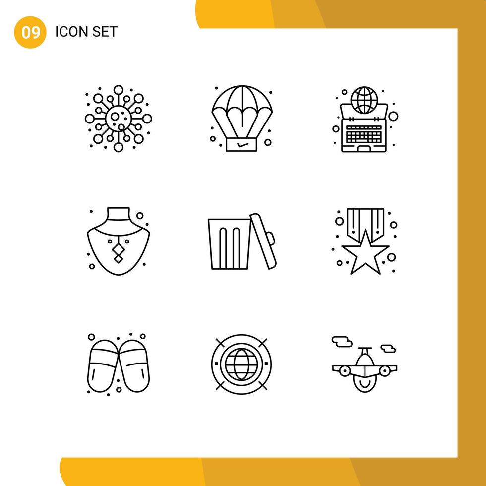 paquete de iconos vectoriales de stock de 9 signos y símbolos de línea para el medio ambiente collar globo joyería diamante elementos de diseño vectorial editables vector