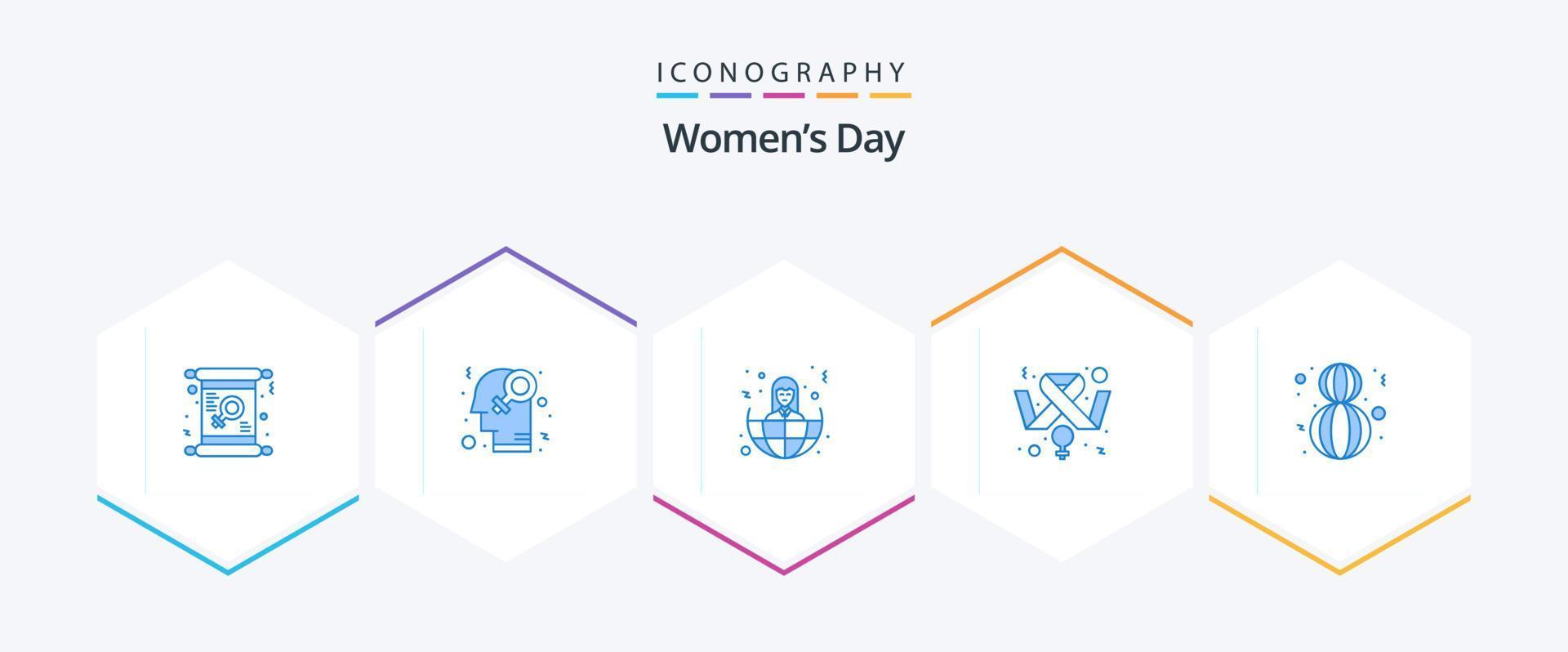 paquete de iconos azules del día de la mujer 25 que incluye. femenino. homosexualidad. cáncer de mama. mundo vector