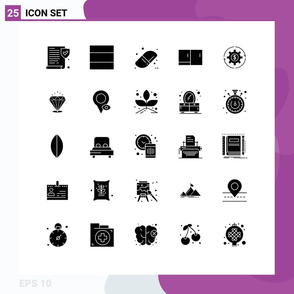 Mobile Interface Solid Glyph Set of 25 Pictograms of money make cabinet earnings revenue Editable Vector Design Elements