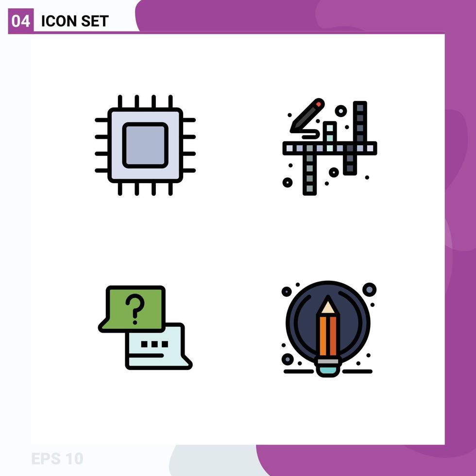 conjunto de 4 iconos de interfaz de usuario modernos signos de símbolos para elementos de diseño de vector editables de computadora portátil de arte de gadget de trabajo de chip