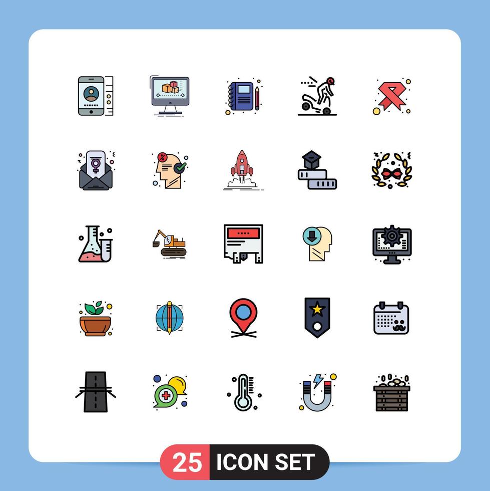 Group of 25 Filled line Flat Colors Signs and Symbols for cancer road software motorbike accident Editable Vector Design Elements