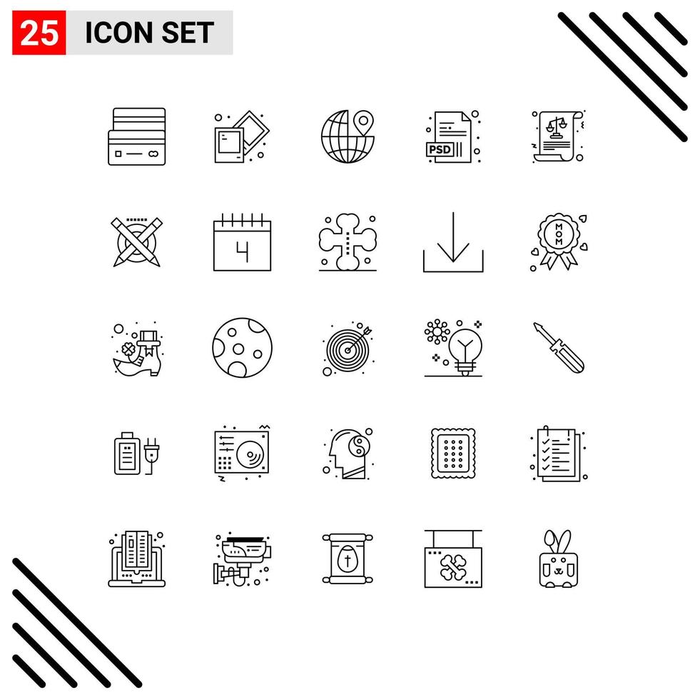 Pictogram Set of 25 Simple Lines of laws equality globe balance extension Editable Vector Design Elements