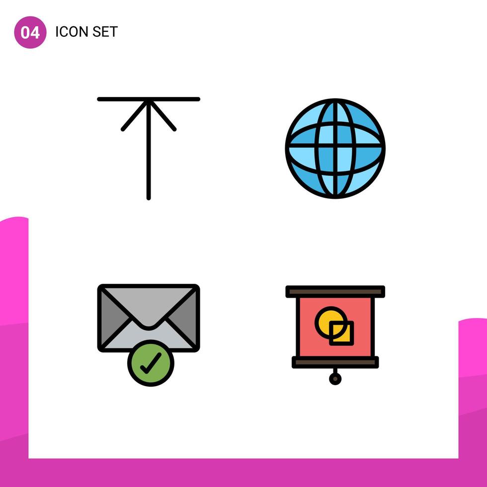 Mobile Interface Filledline Flat Color Set of 4 Pictograms of arrow device world mail projector Editable Vector Design Elements