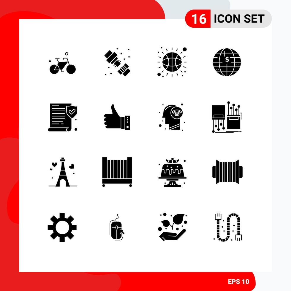 Editable Vector Line Pack of 16 Simple Solid Glyphs of policy insurance ball decentralized blockchain Editable Vector Design Elements