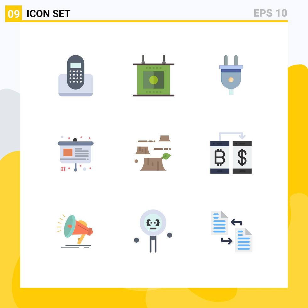 Flat Color Pack of 9 Universal Symbols of deforestation presentation electric easel art Editable Vector Design Elements