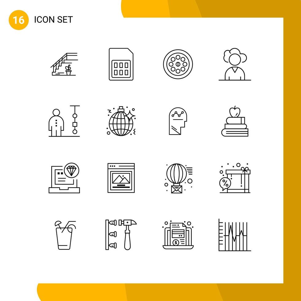 conjunto moderno de 16 esquemas pictográficos de elementos de diseño de vectores editables de plomero en la nube sim externalización de negocios