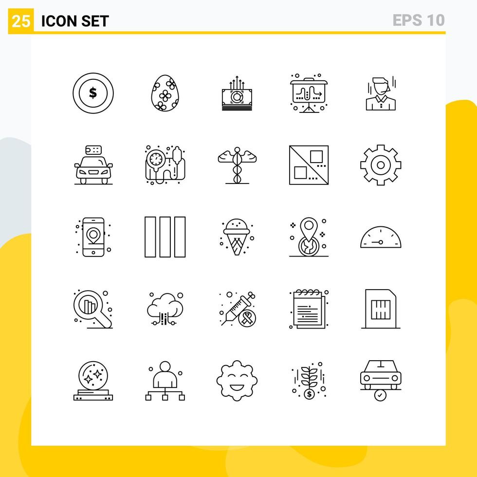 25 Universal Lines Set for Web and Mobile Applications worker businessman bundle tactic market Editable Vector Design Elements
