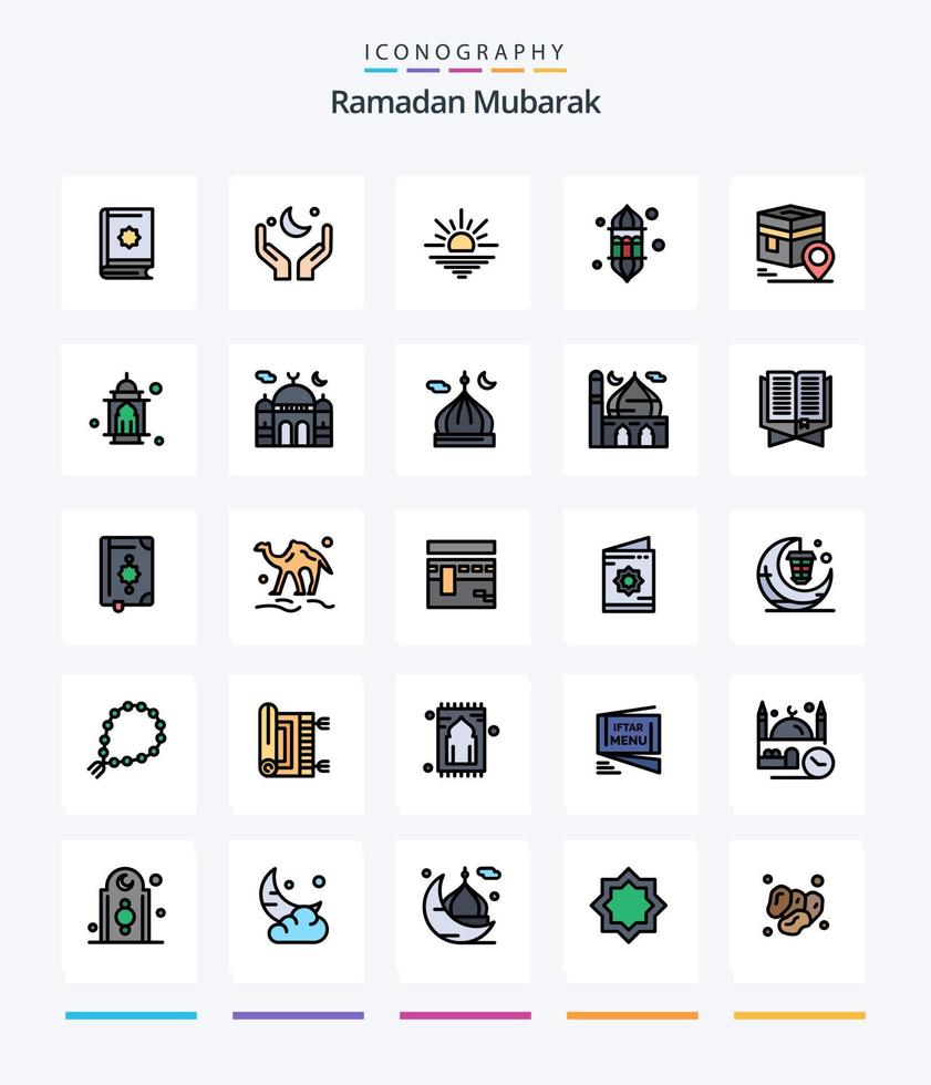 Creative Ramadan 25 Line FIlled icon pack  Such As lamp. light. cresent. lantern. morning vector