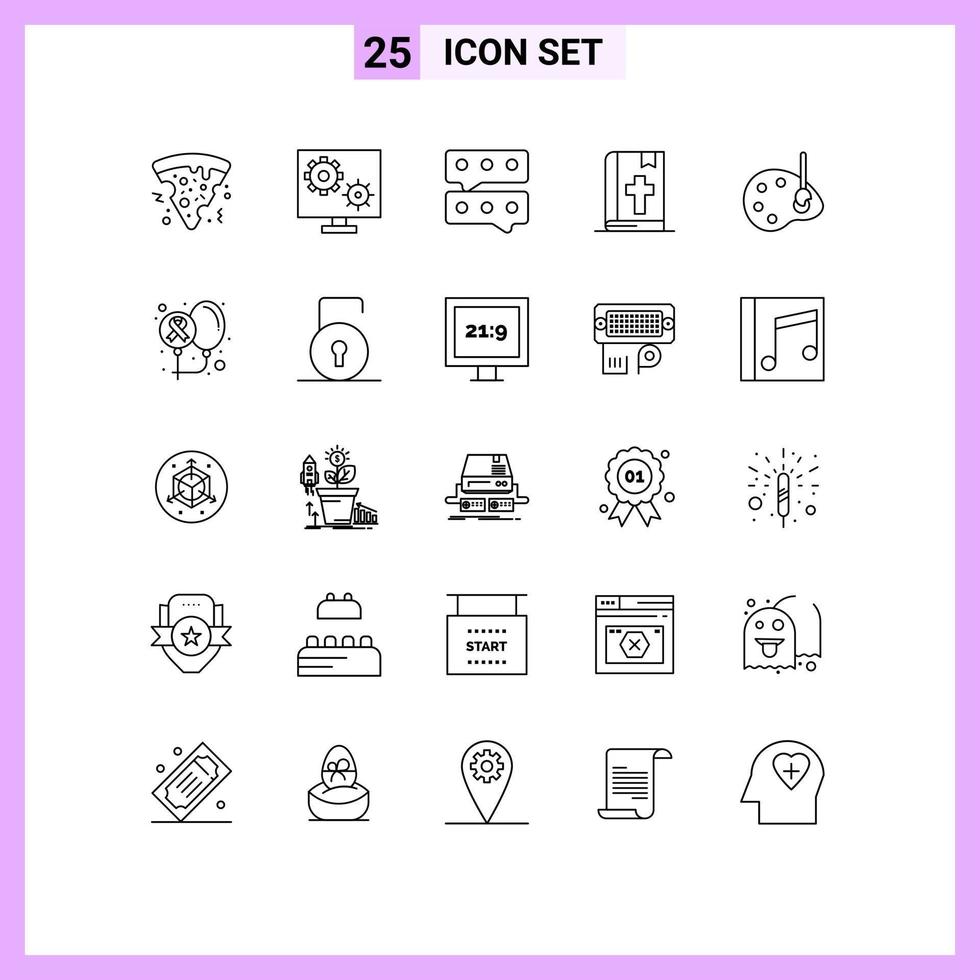 Universal Icon Symbols Group of 25 Modern Lines of drawing art bubble thanksgiving book Editable Vector Design Elements