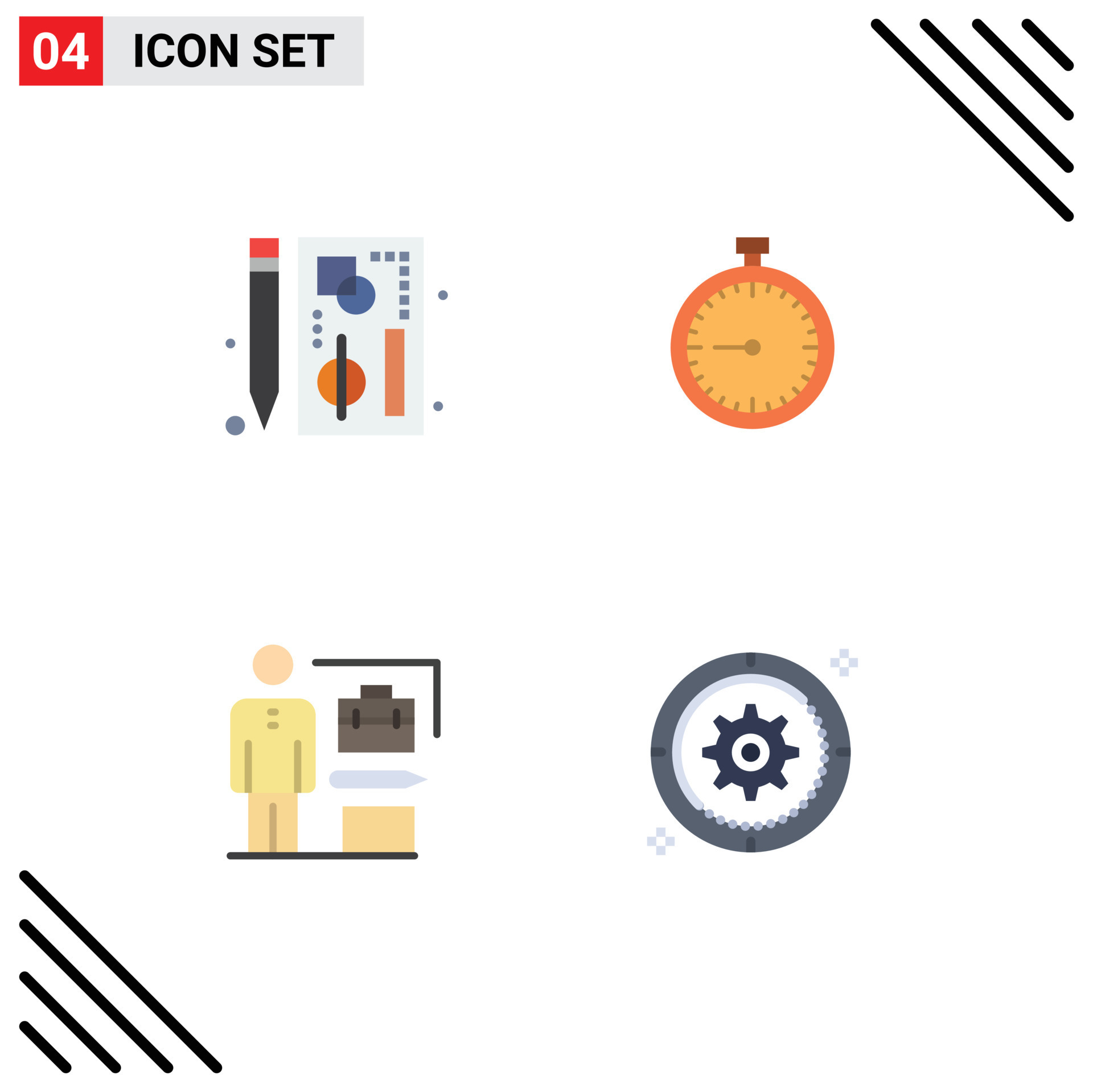 Set of 4 Modern UI Icons Symbols Signs for browser time page clock