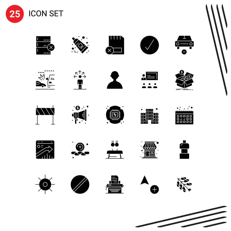 Modern Set of 25 Solid Glyphs Pictograph of delete ok computers complete check Editable Vector Design Elements