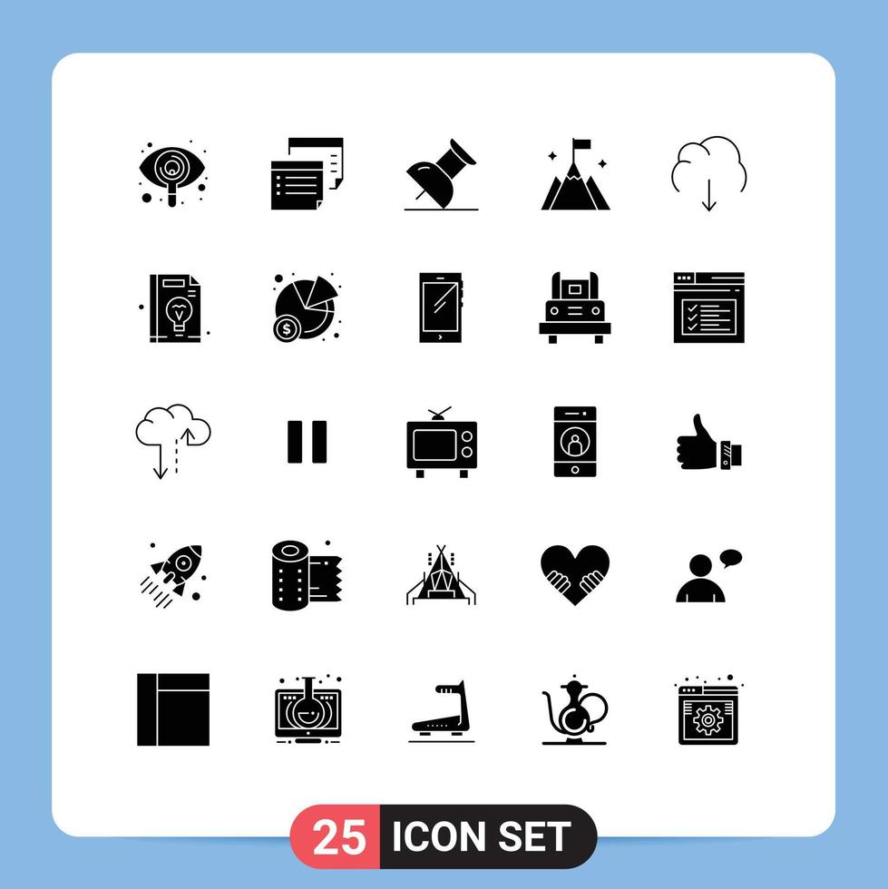 Editable Vector Line Pack of 25 Simple Solid Glyphs of download cloud reminder interface flag Editable Vector Design Elements
