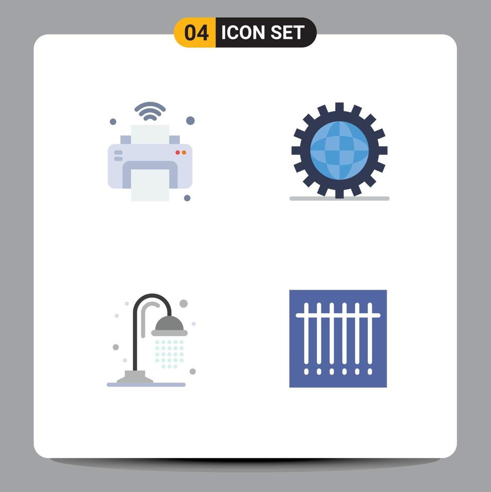 Set of 4 Commercial Flat Icons pack for printer programing iot design park Editable Vector Design Elements