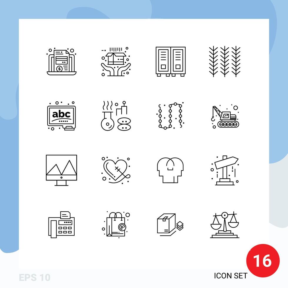 Mobile Interface Outline Set of 16 Pictograms of chalk abc library wheat food Editable Vector Design Elements