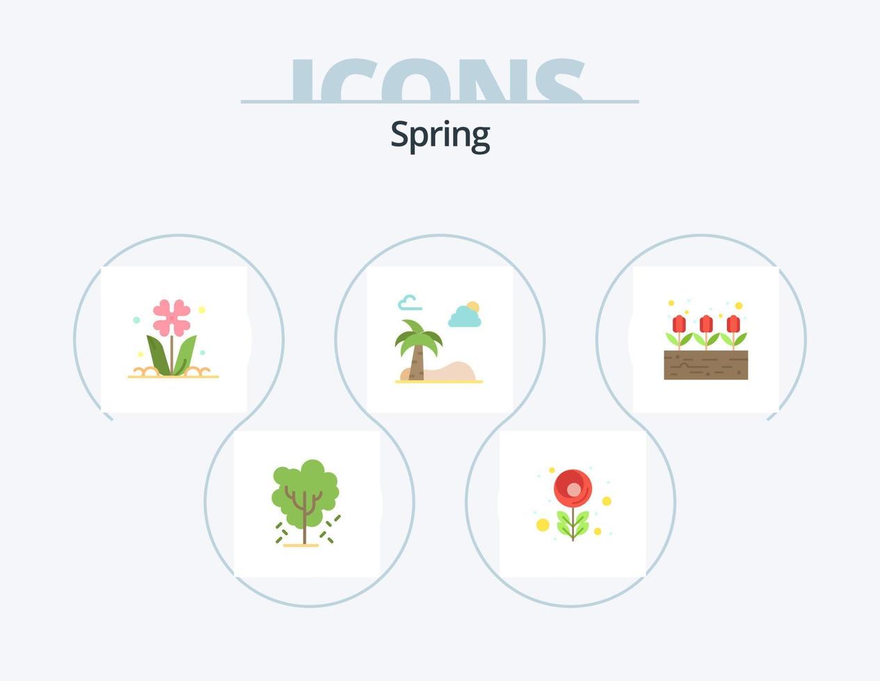 paquete de iconos planos de primavera 5 diseño de iconos. flor. árbol. flora. palmera. rosa vector