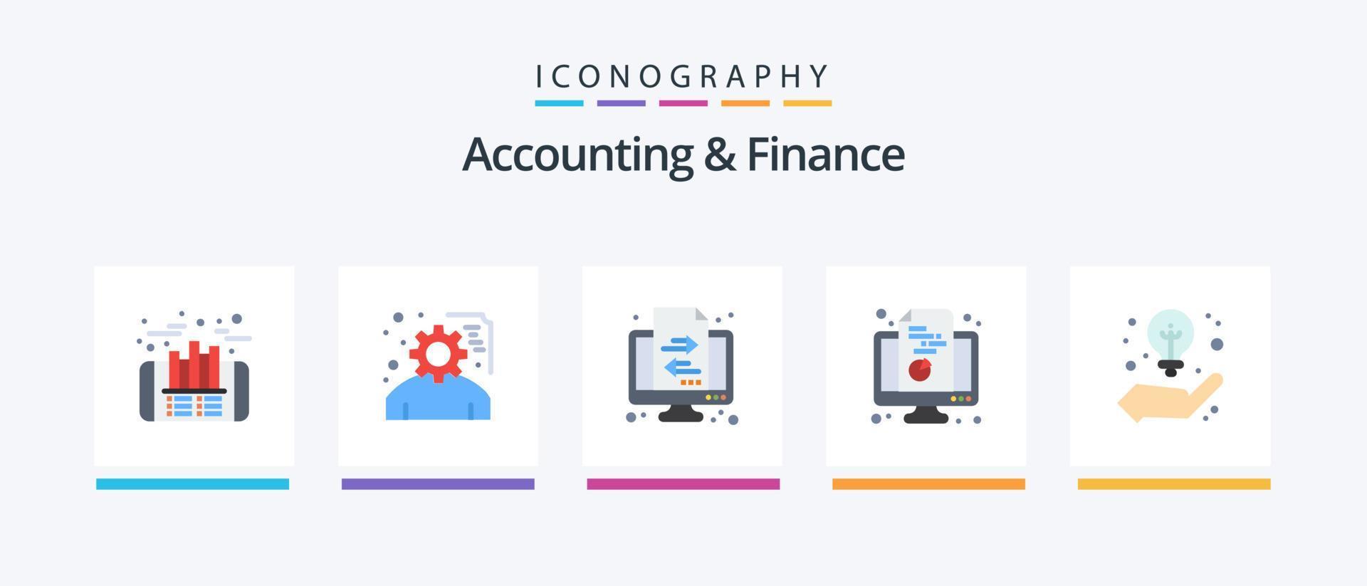 paquete de iconos planos de contabilidad y finanzas 5 que incluye negocios. tarta. bancario. monitor. gráfico. diseño de iconos creativos vector