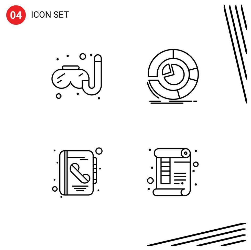 Modern Set of 4 Filledline Flat Colors Pictograph of swimming book analysis diagram call Editable Vector Design Elements