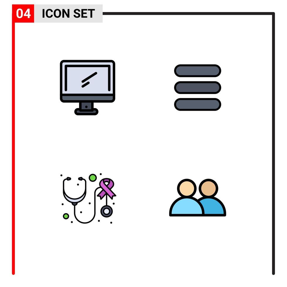 Modern Set of 4 Filledline Flat Colors Pictograph of computer stethoscope imac task care Editable Vector Design Elements