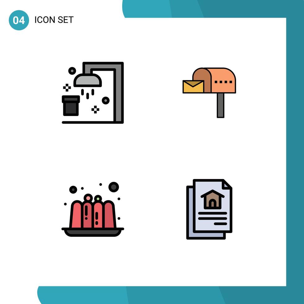 4 Filledline Flat Color concept for Websites Mobile and Apps bath food sport mail box file Editable Vector Design Elements