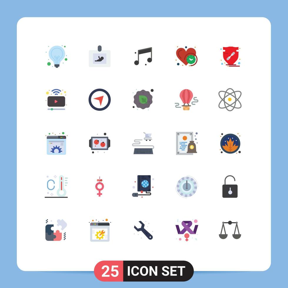 Group of 25 Flat Colors Signs and Symbols for verify time ultrasound love clock Editable Vector Design Elements