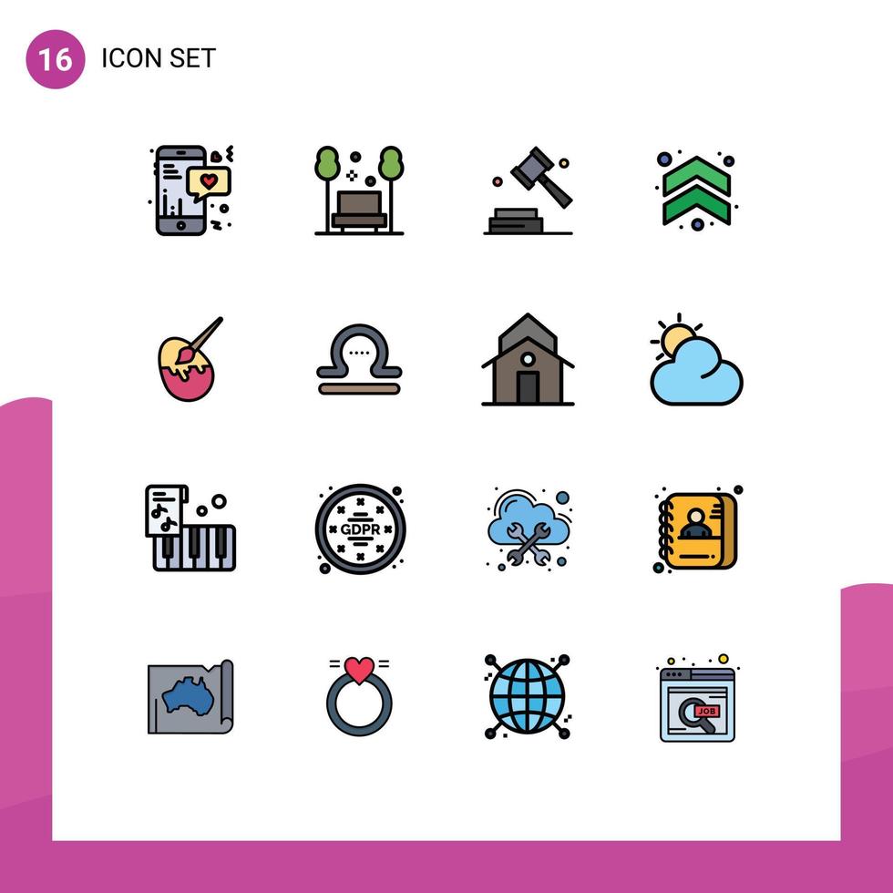 Paquete de 16 líneas rellenas de color plano de la interfaz de usuario de signos y símbolos modernos de repasar flechas de viaje ley elementos de diseño de vectores creativos editables