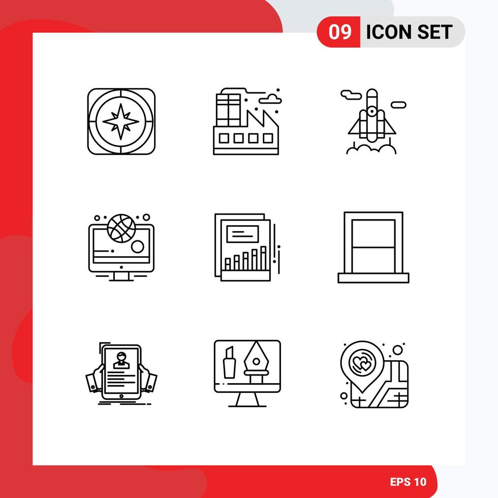 9 Universal Outlines Set for Web and Mobile Applications income chart rocket growth olympic Editable Vector Design Elements