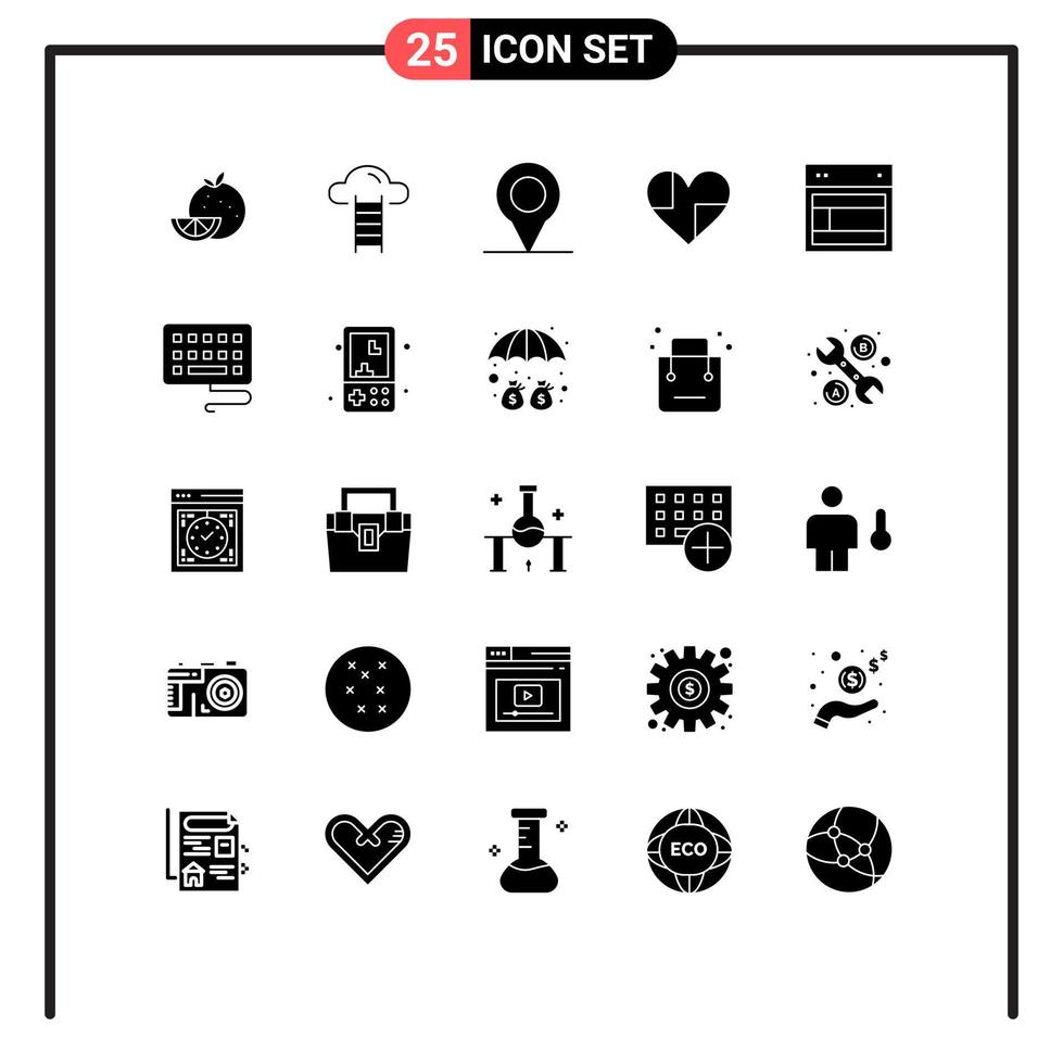 Editable Vector Line Pack of 25 Simple Solid Glyphs of site design location chocolate like Editable Vector Design Elements